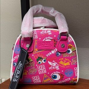 Von Dutch Pink and White Graphic Bag